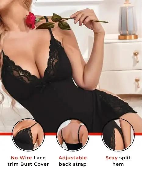 Love Salve Romantic Lace-Trimmed Nightdress with Bowknot Detail - Love Salve